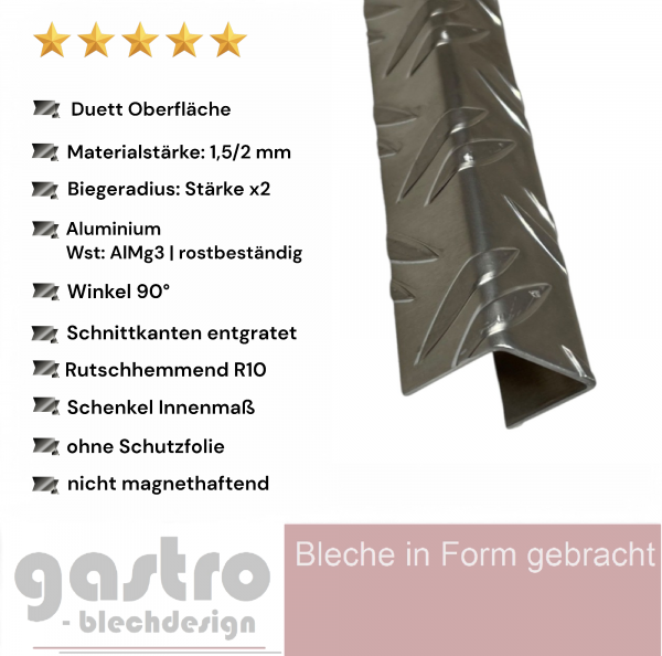U-Profil aus Aluminium Riffelblech Duett 1,5/2 mm Abdeckprofil